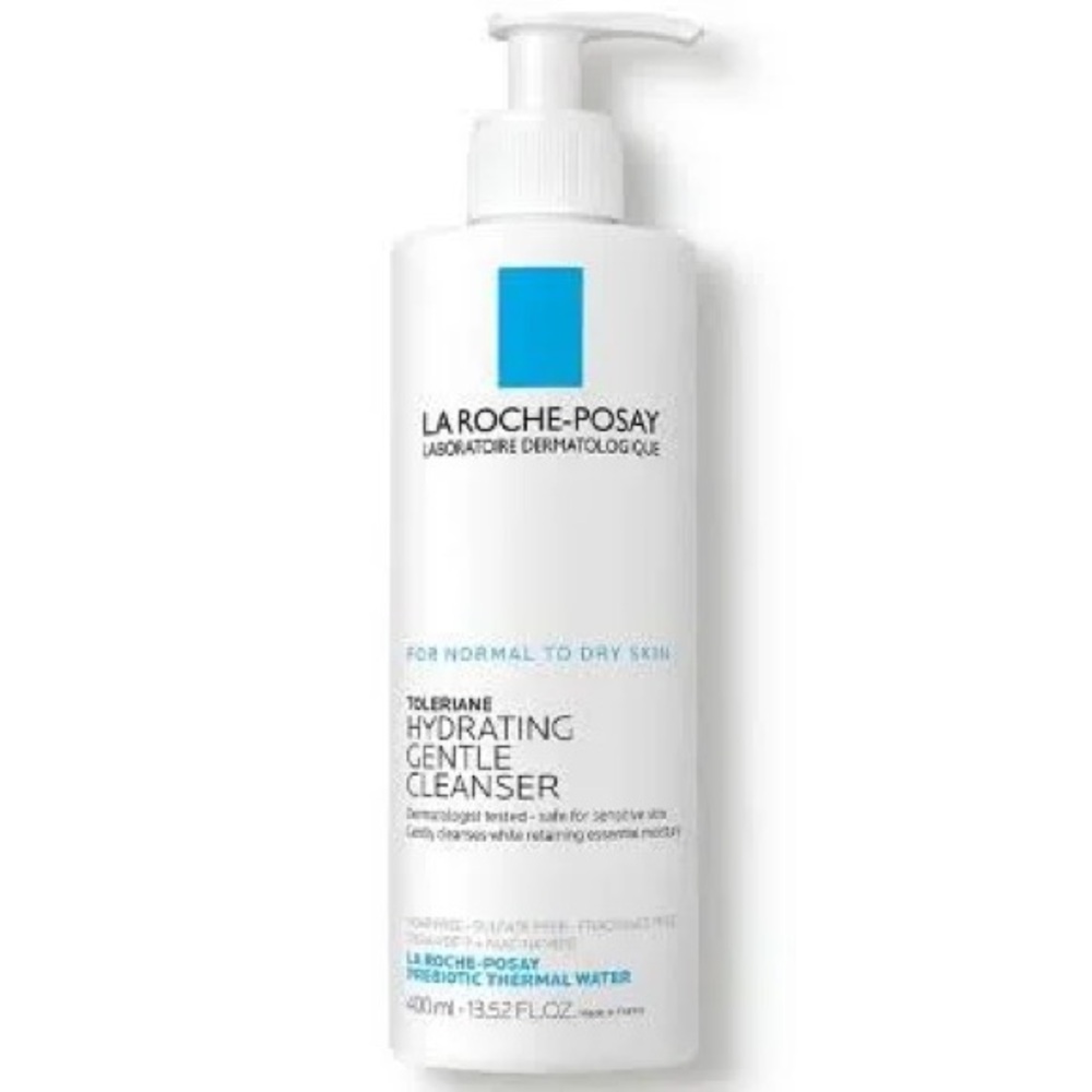 La roche posay hydrating gentle cleanser & Cerave acne foaming cream cleanser!